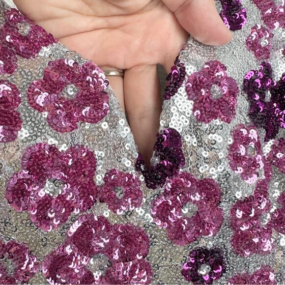 B Smart Full Length Sequined Floral Formal Prom Dress Plunge Form Fitting 3/4 - Picture 4 of 11